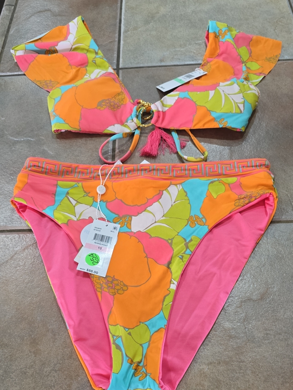 Trina Turk Multicolor Tropical Floral Bikini 3 Piece Set Nwt